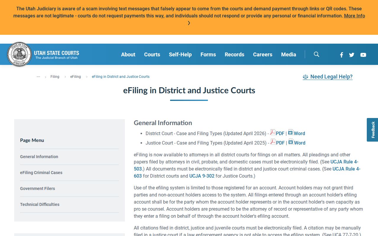 Utah Courts criminal and citation filing instructions