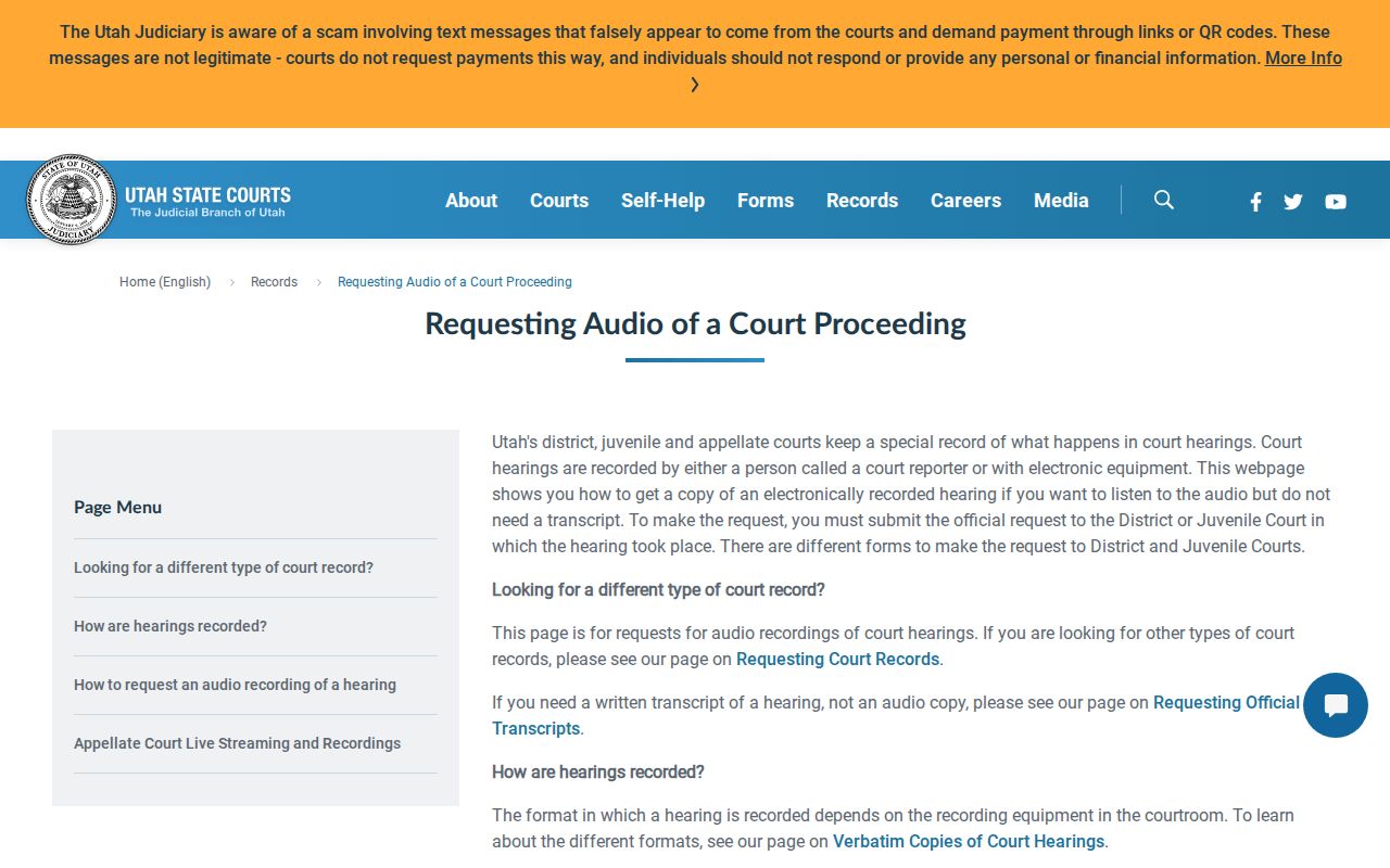 Emery County court recording and transcript instructions