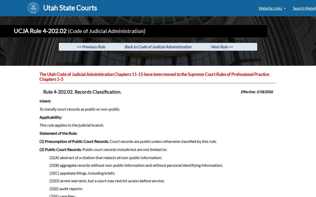 Emery County court record classification rule