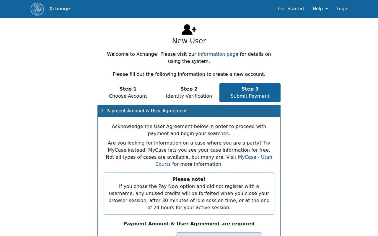 Xchange one-time guest registration and payment information